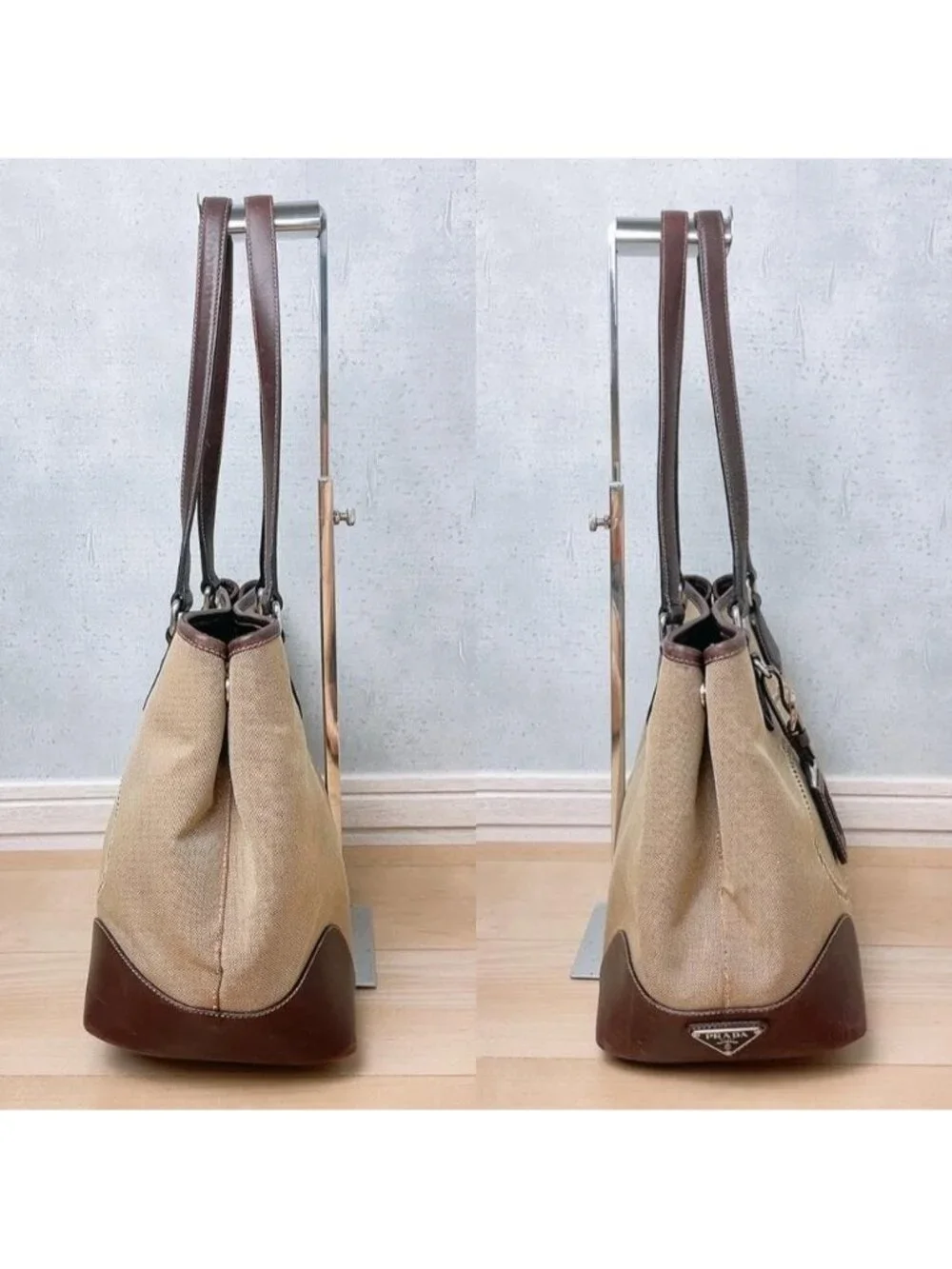 Prada Jacquard Canvas Tote Logo Brown